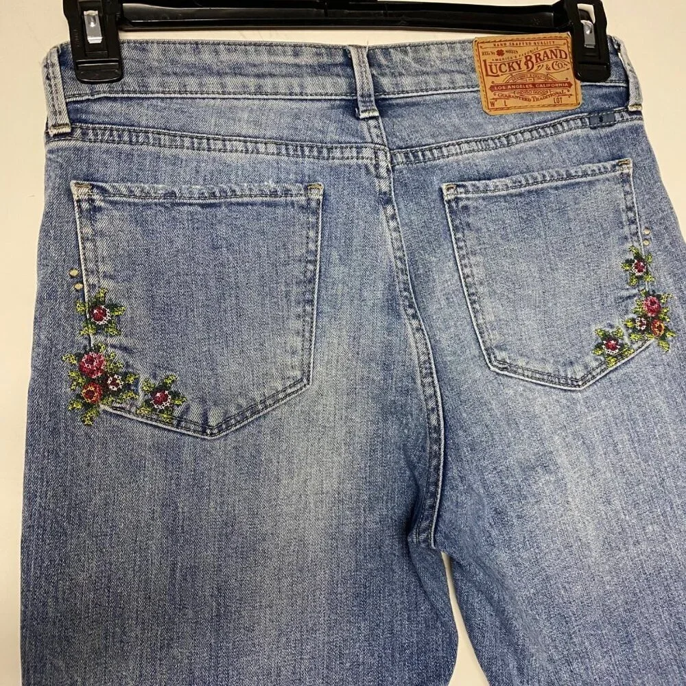LUCKY BRAND DISTRESSED‎ FLORAL EMBROIDERED SKINNY JEANS 6/28 - Picture 5 of 8